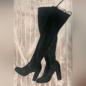 Black suede over the knee boots